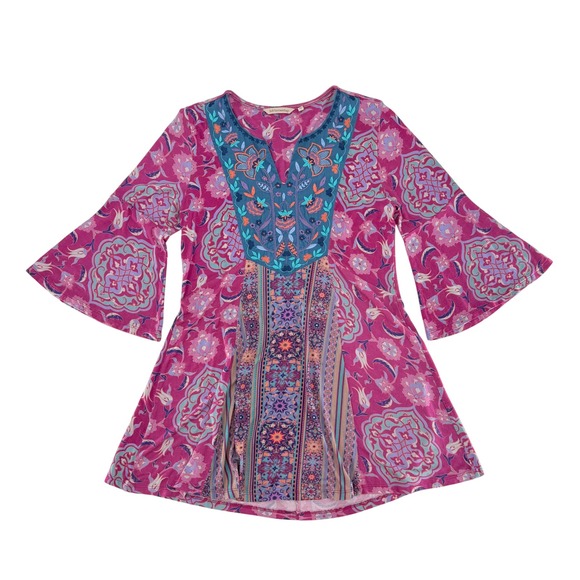 Soft Surroundings Tops - Soft Surroundings Women's Tunic Pink Purple Embroidered Floral Boho Festival‎